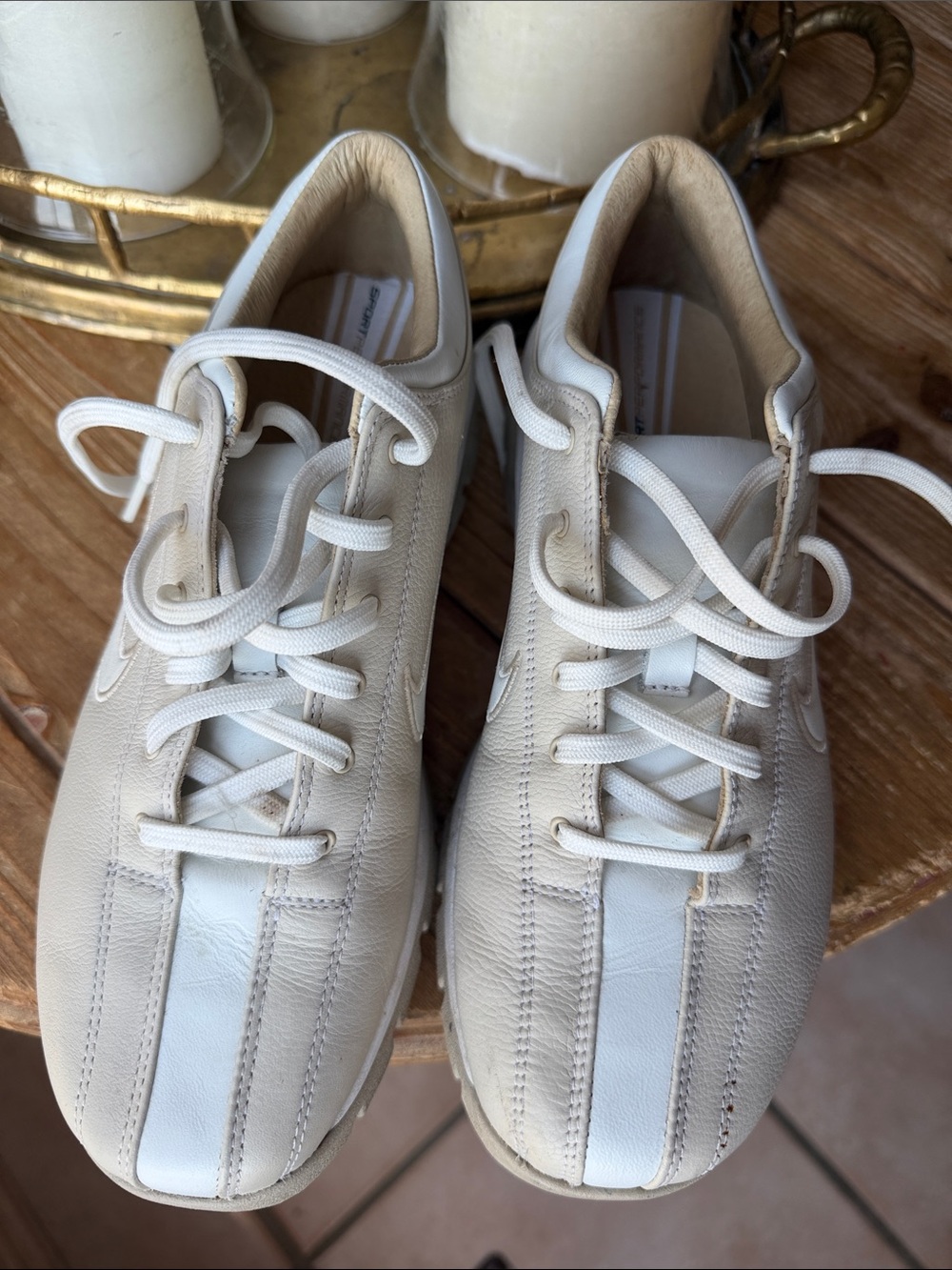 Nike Air Golf Giddy Up Women’s 6.5 Tan Cream Leather Spiked Golf Shoes - Picture 2 of 6